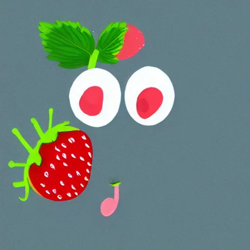 Prompt: a cute strawberry character with two front teeth, holding a yellow toothbrush, in the style of tara mcpherson