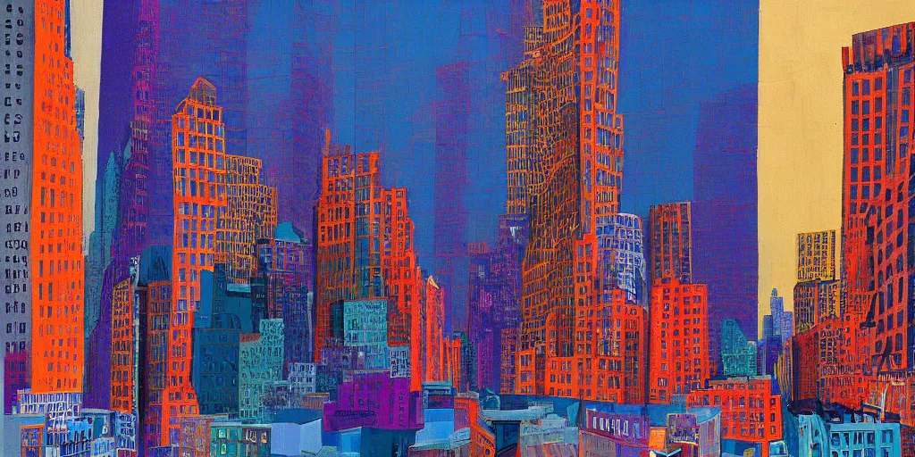 Prompt: new york city by twes anderson, david hockney