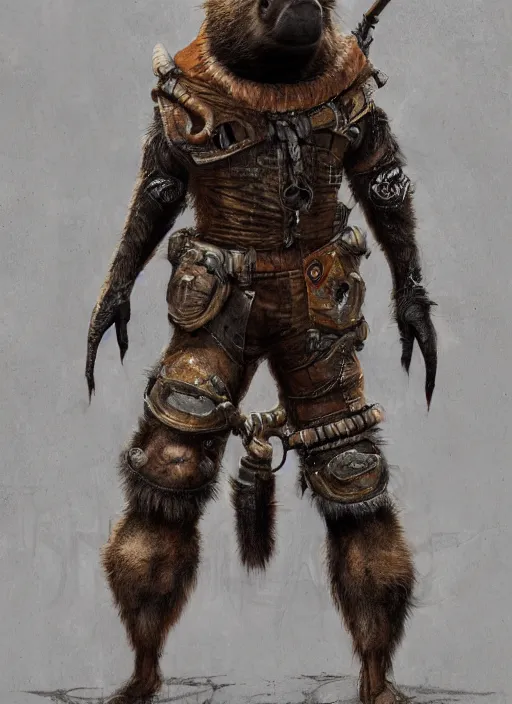 Image similar to detailed full body concept art illustration oil painting of an anthropomorphic capybara mad max in full intricate clothing, biomutant, dystopian, ultra detailed, digital art, octane render