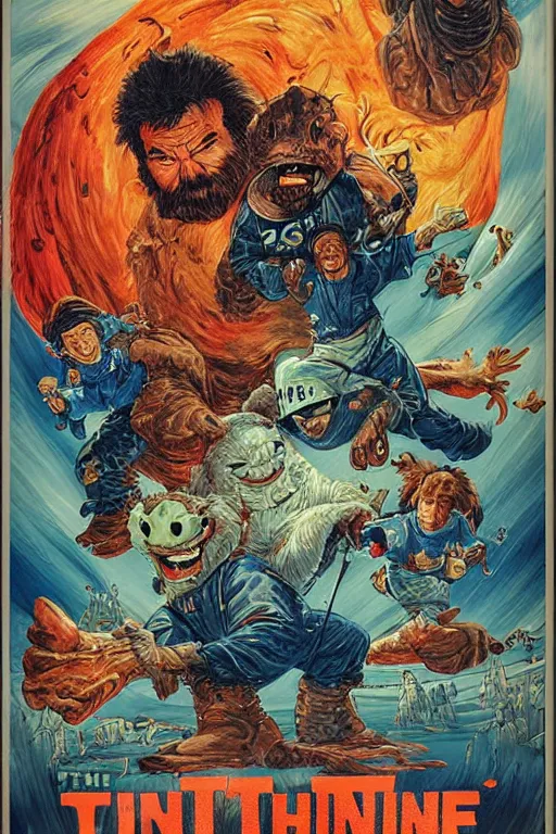 Image similar to the thing 1 9 8 2 movie painted poster with intricate detail in the style of drew struzan & zdzislaw beksinksi