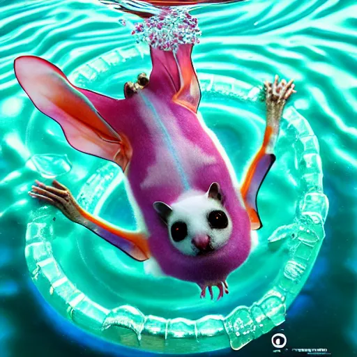 Image similar to #midjourneyart :: sugar glider android character submerged in water, crystal lake:: by Martine Johanna and Simon Stålenhag and Chie Yoshii and Casey Weldon and Guillermo del toro :: ornate, dynamic, particulate, rich colors, intricate, elegant, highly detailed, centered, artstation, smooth, sharp focus, octane render, 3d