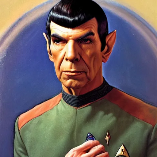 Image similar to a portrait painting Spock from Star Trek painted by Norman Rockwell