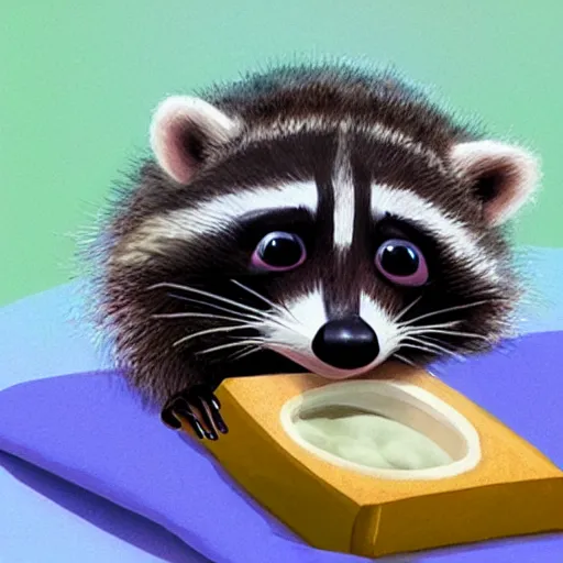 Image similar to an adorable baby raccoon wearing a diaper, pixar