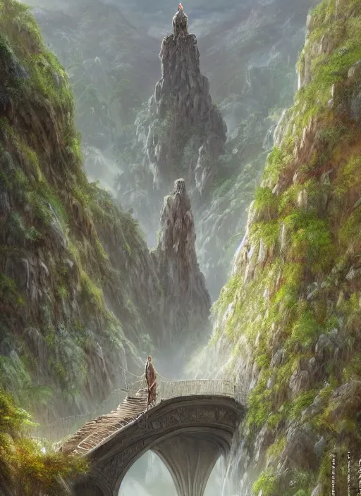 Image similar to Rivendell Himeji hallucination, amazing concept painting, by Jessica Rossier A gleaming white opera hall fortress overlooks a fertile valley, brutalist deak ferrand Jean-pierre Ugarte bases, garden of eden, by HR giger by Beksinski,