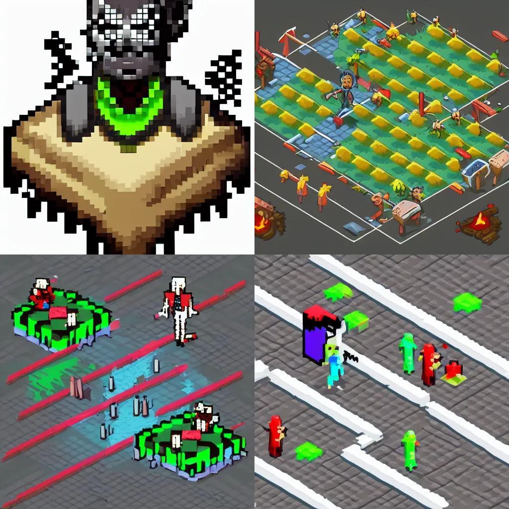 Prompt: zombie, video game isometric sprite, white background, hd, high resolution, stylized game art, dark fantasy, 8bit