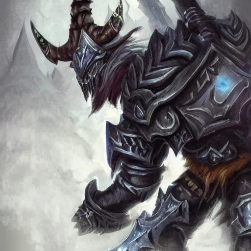 Image similar to fantasy concept art, tauren death knight, ax, plate armor