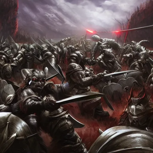 Prompt: three hundred spartans fighting in a war against orcs, artstation.