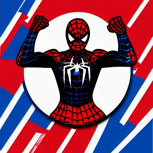 Image similar to a Avengers-Spiderman, svg sticker, vector art, wearing headphones, jamming to music