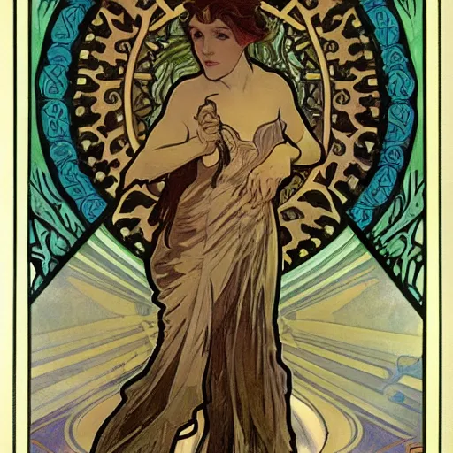 Image similar to lovecraftian protagonist by alphonse mucha