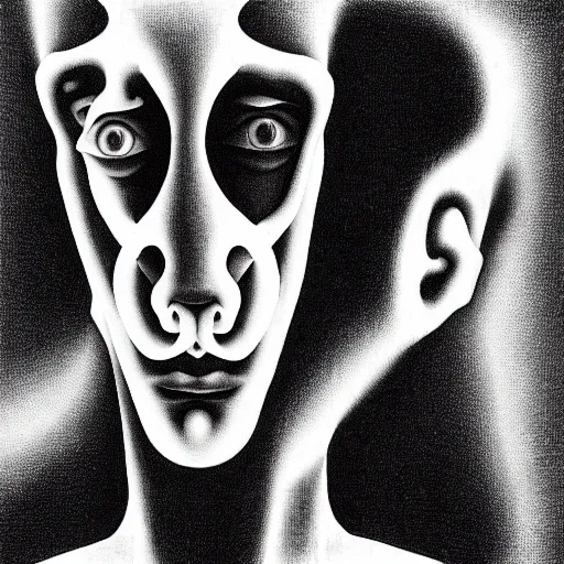 Prompt: impossible inside - out portrait of hollow man by m. c. escher