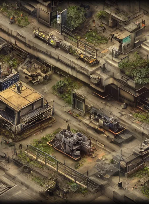 Image similar to Detailed isometric fallout game in virtual city, game, 3d octane render, film look, realistic, detailed, highly detailed, sharp focus, digital illustration, digital painting, hyper detailed, high definition, 4k, role playing game, next gen game, High Resolution Textures, volumetric lighting, Unreal Engine, 4K, RTX on