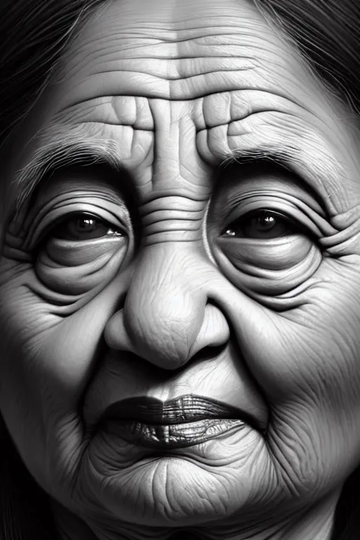 Image similar to ultra detailed close up face portrait of mamatha gandhi, black and white face portrait, extremely detailed digital painting, in the style of fenghua zhong and ruan jia and jeremy lipking and peter mohrbacher, mystical colors, rim light, beautiful lighting, 8 k, stunning scene, raytracing, octane, trending on artstation