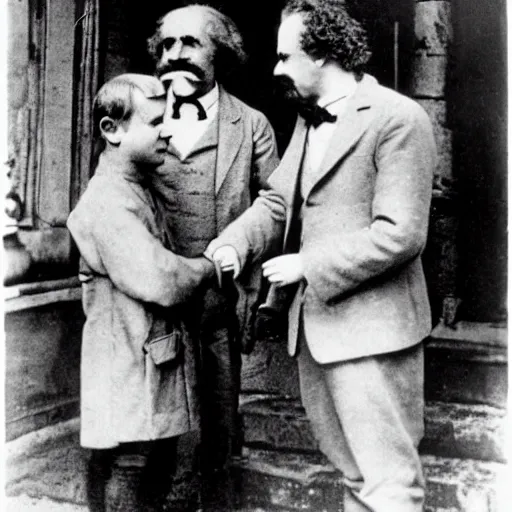 Image similar to friedrich nietzsche meeting young albert einstein for the first time, historic photograph