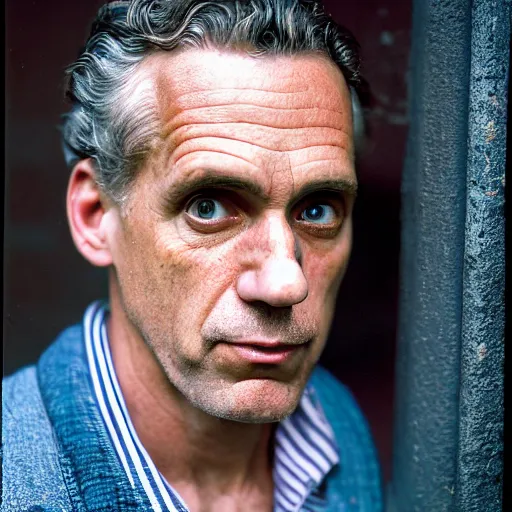 Image similar to closeup portrait of a Jordan Peterson , new york back street , by Steve McCurry and David Lazar, natural light, detailed face, CANON Eos C300, ƒ1.8, 35mm, 8K, medium-format print