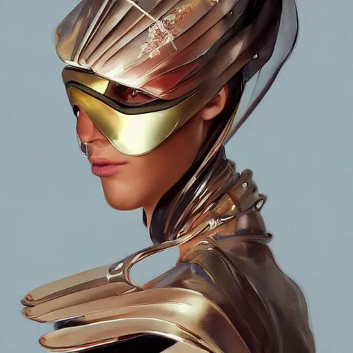 Image similar to A masterpiece portrait of a Incredibly beautiful futuristic high fashion model girl with designer mask. Vogue. trending on artstation, digital art, by Stanley Artgerm Lau, WLOP, Rossdraws, James Jean, Andrei Riabovitchev, Marc Simonetti, Yoshitaka Amano