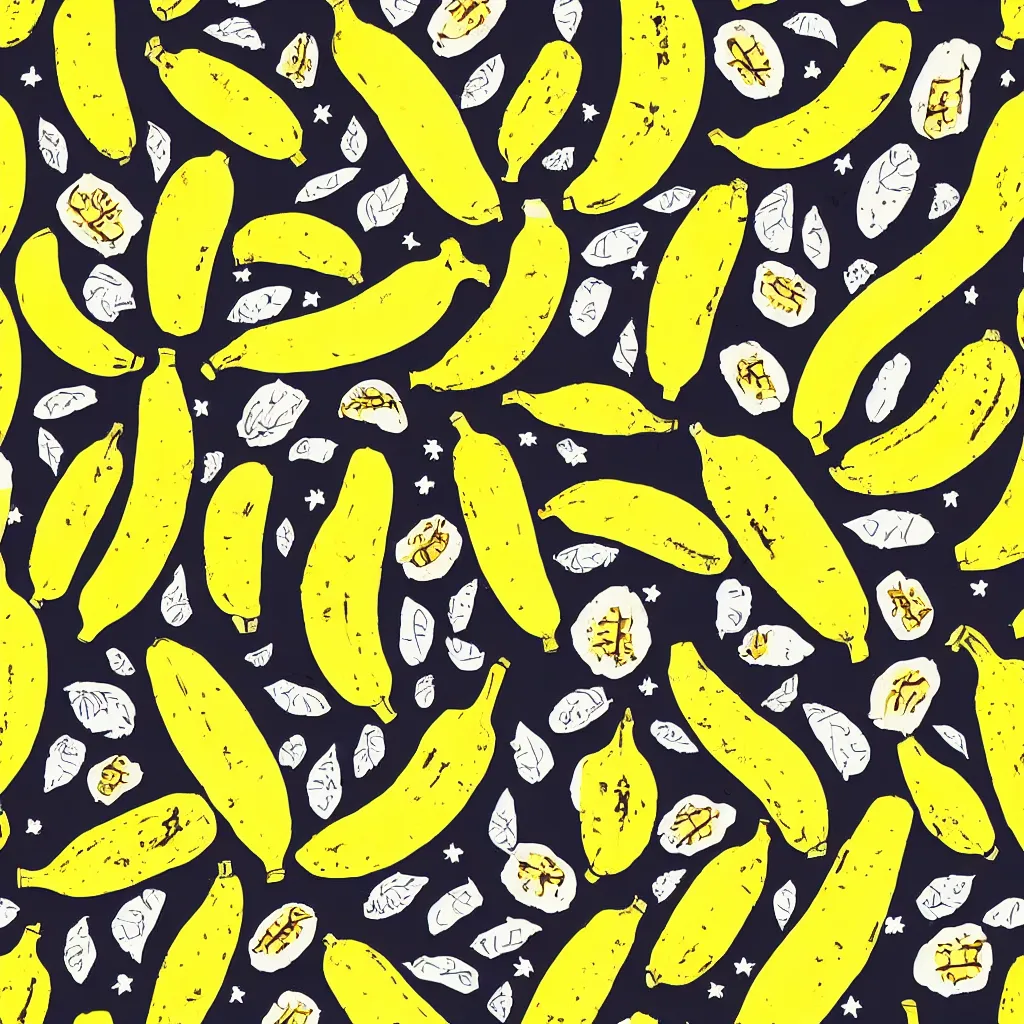 Image similar to seamless cute banana drawings texture art, 4k