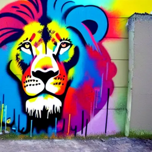 Image similar to wall with graffiti, splash painting of a lion