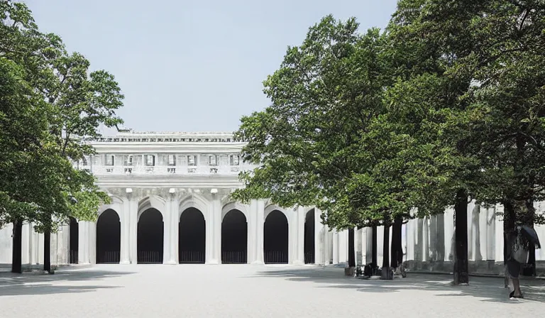 Image similar to A palace exterior designed by Ryoji Ikeda, photograph by Iwan Baan, long shot