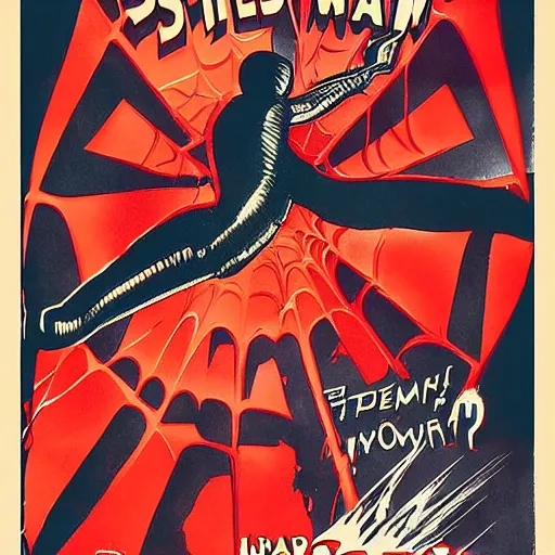 Prompt: Spider man 1930 horror poster