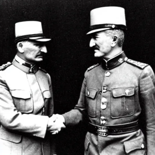 Prompt: enver pasha and ataturk shaking hands, anime style