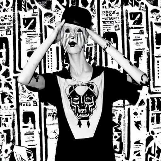 Image similar to die antwoord zef design black and white color scheme, graffiti