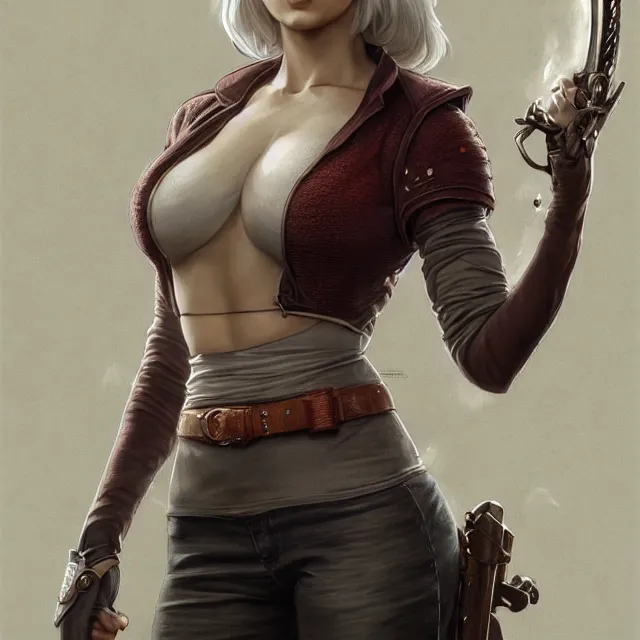 Image similar to cirilla wearing tight in chest shirt, half - opened shirt, ultra realistic, pretty face, extremely detailed face, anatomically correct, symmetrical, concept art, intricate details, highly detailed, photorealistic, octane render, 8 k, unreal engine. art by artgerm and greg rutkowski and alphonse mucha