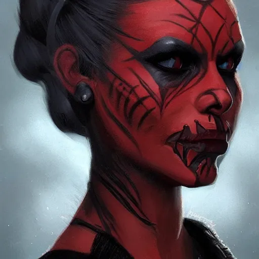 Prompt: portrait of a Darth Talon by Greg Rutkowski, she is about 20 years old, wearing black sith uniform, Star Wars Expanded Universe, highly detailed portrait, digital painting, artstation, concept art, smooth, sharp foccus ilustration, Artstation HQ