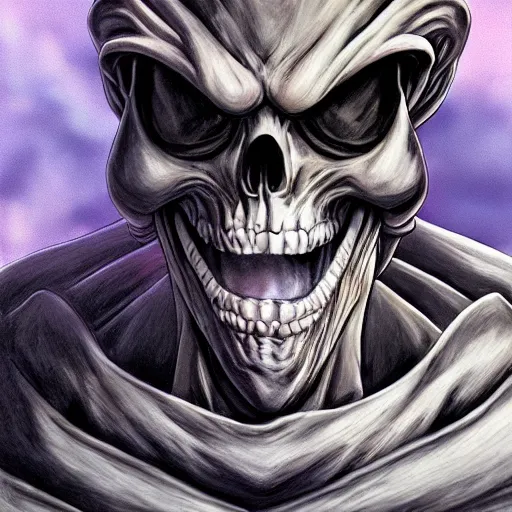 Image similar to ultra realistic portrait painting of skeletor, art by akira toriyama, 4 k, dragon ball artstyle, cel shaded, highly detailed, epic lighting