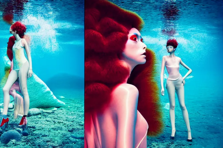 Image similar to fashion editorial photography in an underwater world inspired by jean giraud moebius