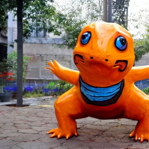 Prompt: A sculpture a charmander made pure recycled materials