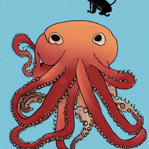 Image similar to an octopus sitting on top of a cat