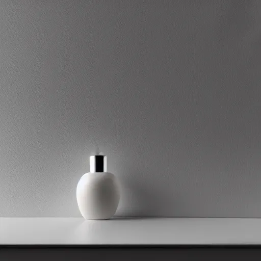 Prompt: perfume bottle on window sill in a pastel clean modern minimalist room by peter tarka in an ivory room well contoured smooth fair walls, up close shot, sharp focus, zen, clean, modern minimalist, octane highly render, 4 k, ultra hd,