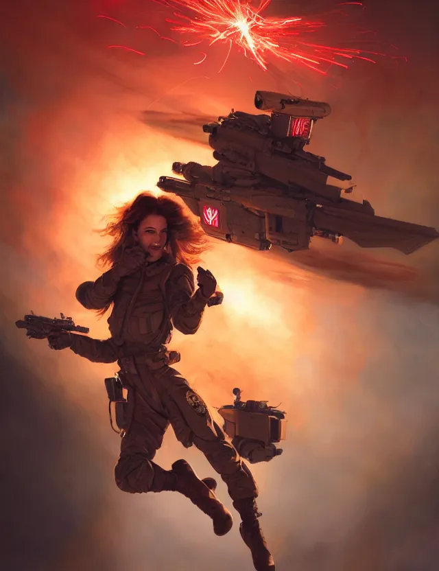 Image similar to a brown - haired woman in a military uniform hovering in the air glowing with red light and crackling energy, by frank fazetta and peter mohrbacher, trending on artstation, digital art, 4 k resolution, detailed, high quality, sharp focus, hq artwork, coherent, insane detail, concept art, character concept, character full body portrait