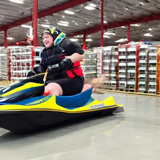 Image similar to hotdog riding a jetski in Costco