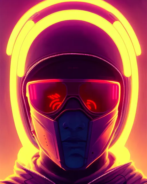 Prompt: cyberpunk synth, hyper - realistic detailed portrait of a man in a hoodie, with neon visor mask, digital painting, by atey ghailan, by greg rutkowski, by greg tocchini, by james gilleard, by joe fenton, by kaethe butcher, sharp focus