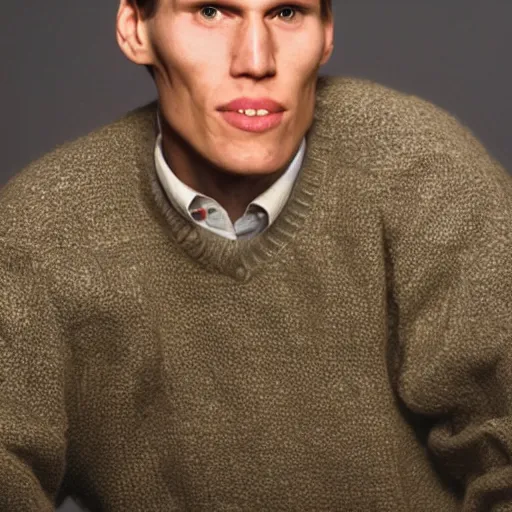 Image similar to A photograph of Jerma985 with short hair who looks like Jerma985 wearing a sweater in the 2010s, Jerma985, looks like Jerma985, taken in the late 2010s, taken on a 2010s Camera, realistic, hyperrealistic, very realistic, highly detailed, very detailed, extremely detailed, detailed, digital art, trending on artstation, headshot and bodyshot, detailed face, very detailed face, very detailed face