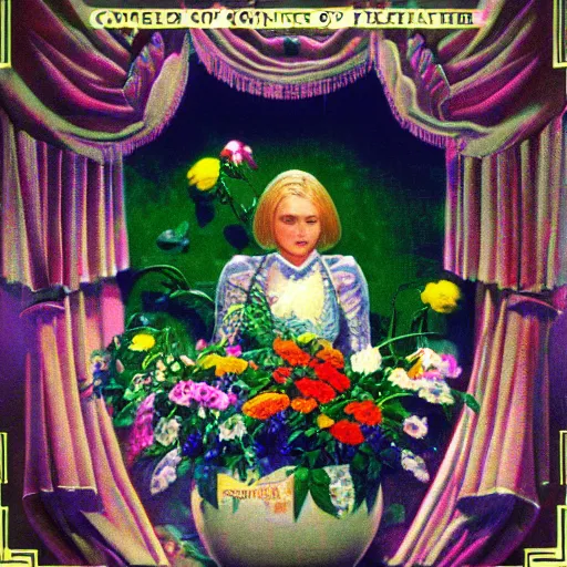 Prompt: Playstation one computer game cover art for a highly detailed flower arranging game, game of the year