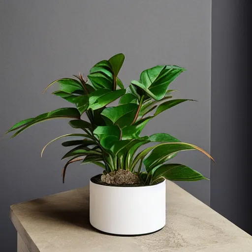 Image similar to an architectural, unique pot made for houseplants, future design, dwell