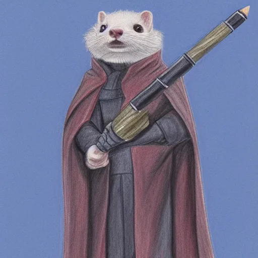 Prompt: A ferret dressed up as a Sith, Coloured Pencil Sketch