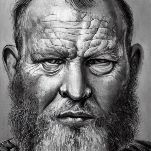 Prompt: high quality high detail painting by lucian freud, hd, portrait of a viking, photorealistic lighting