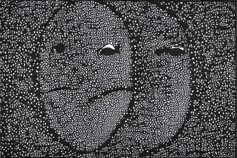 Image similar to face made out of planet, faceless people dark, dots, drip, stipple, pointillism, technical, abstract, minimal, style of francis bacon, asymmetry, pulled apart, cloak, hooded figure, made of dots, abstract, balaclava