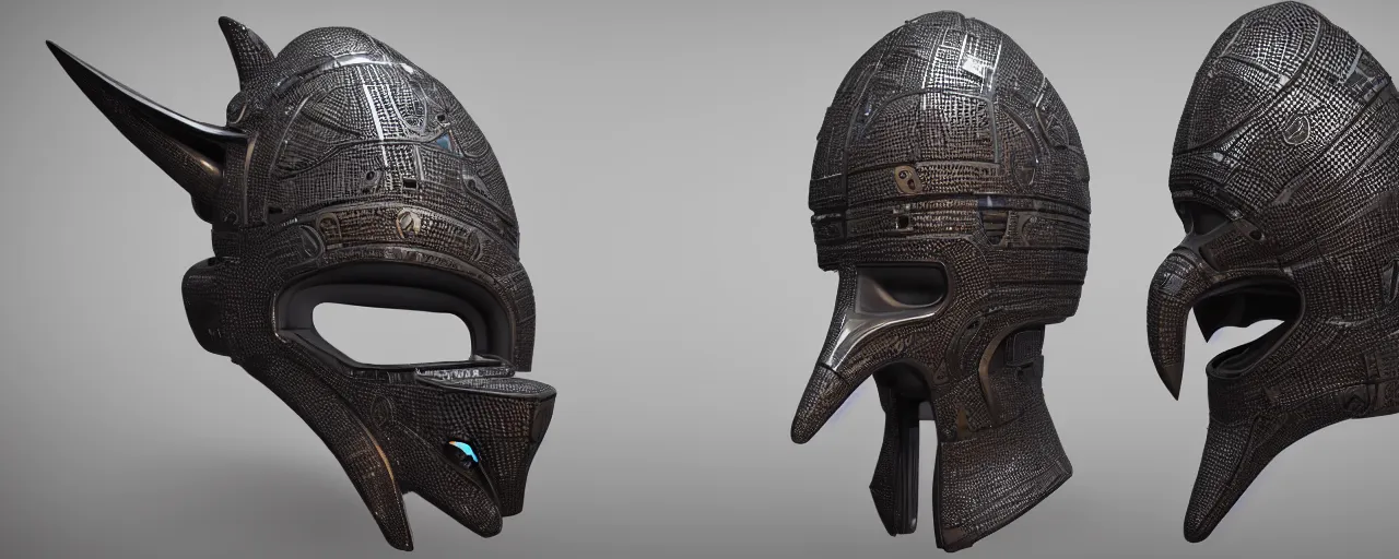 Image similar to futuristic cyberpunk african senufo mask, highly detailed, very powerful, photorealistic camera shot, bright studio setting, studio lighting, crisp quality and light reflections, unreal engine 5 quality render