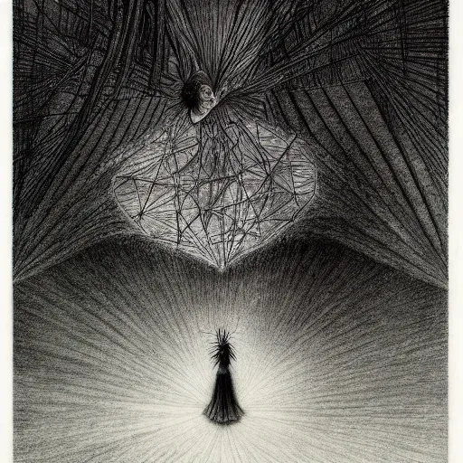 Image similar to descending into madness by itsuko azuma, kinuko y. craft, tanaka suguru, remedios varo, graphite, dreamy, mysterious, hyper detailed