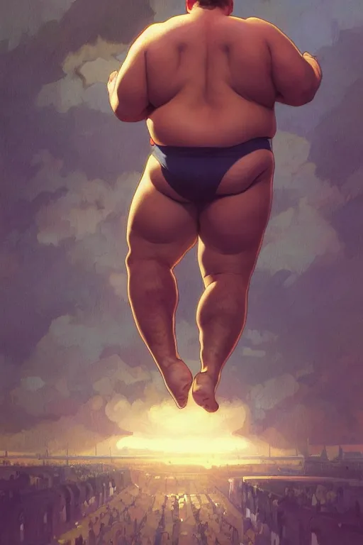 Prompt: an overweight man as a human cannonball, realistic painting, symmetrical, highly detailed, digital painting, artstation, concept art, smooth, sharp focus, illustration, cinematic lighting, art by artgerm and greg rutkowski and alphonse mucha