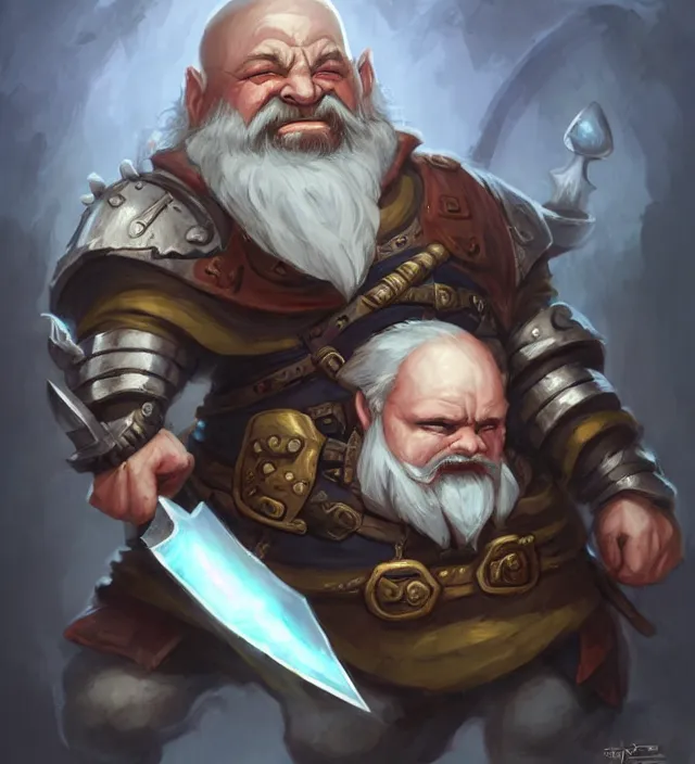 Image similar to dwarf with white beard, holding a dagger and bomb, dnd character art portrait, matte fantasy painting, deviantart artstation, by jason felix by steve argyle by tyler jacobson by peter mohrbacher, cinema