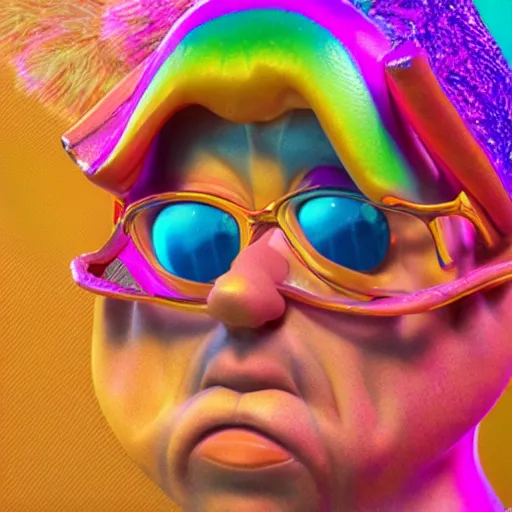 Prompt: francis - bacon, lisa - frank, the - dark - crystal, blippi, ultra - detail, high - resolution, octane - render, dramatic colors,