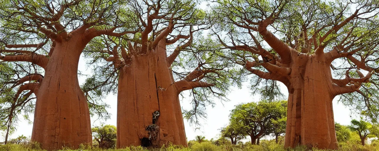 Prompt: Beautiful gigantic baobab tree, where birds make their nests, made of LEGO, in the style of LEGO