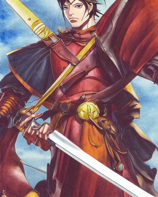 Prompt: illustration of a spanish conquistador, art by takeshi obata and clay mann, studio ghibli color cheme, portrait, tarot card