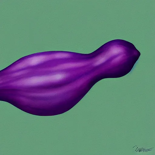 Prompt: an eggplant with two horrible eyes, digital art