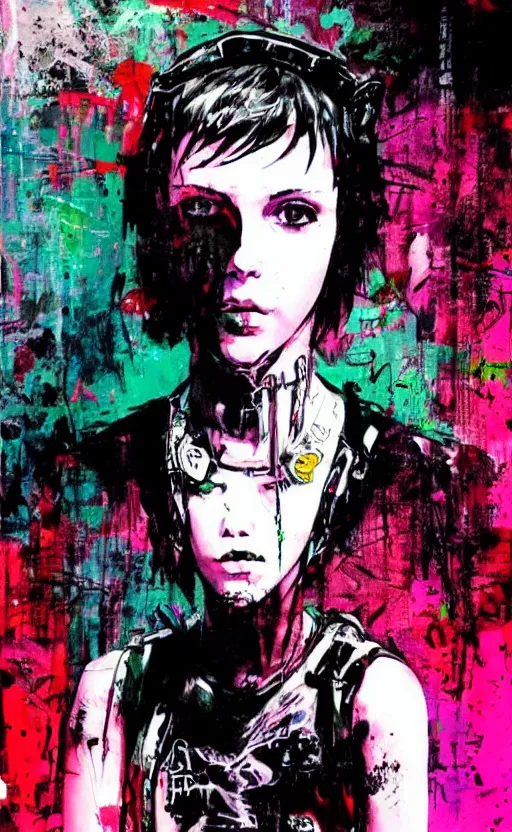 Prompt: Portrait of punk Millie Bobby Brown by Yoji Shinkawa